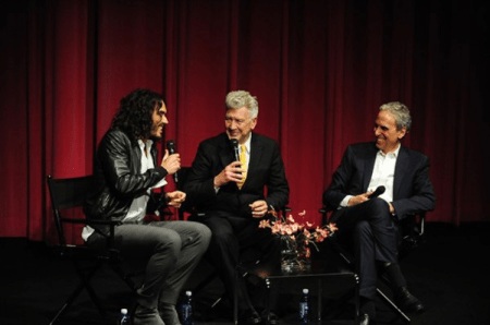 Russell Brand and David Lynch talk Transcendental Meditation with Bob Roth. Credit/Copyright: Amy Graves via The TASC Group