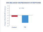 This graph shows the average level of change in decreased depression symptoms, as measured by the Mental Health Inventory-5, in the Transcendental Meditation group compared to controls. The graph displays a marked reduction in depression symptoms in the TM group, with the control group showing a small decrease in depression over the duration of the study.