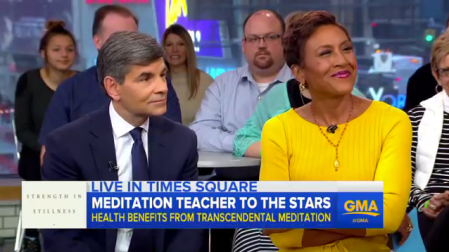 George Stephanopolous and Robin Roberts listen to Bob Roth describe how TM works